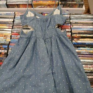 Abercrombie & Fitch Blue Denim Polka Dot Cut Out Mini Dress Size Small 💙✨
